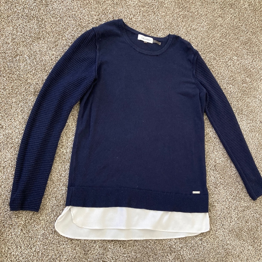 Calvin Klein Layered Shirt Hem Sweater Classic Neutral Office